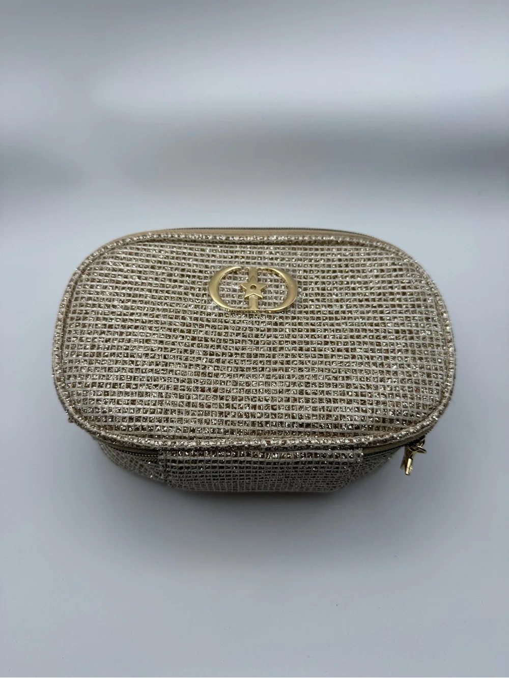 Designer Inspired Gold Glitter Cosmetic Makeup Bag with Star Emblem